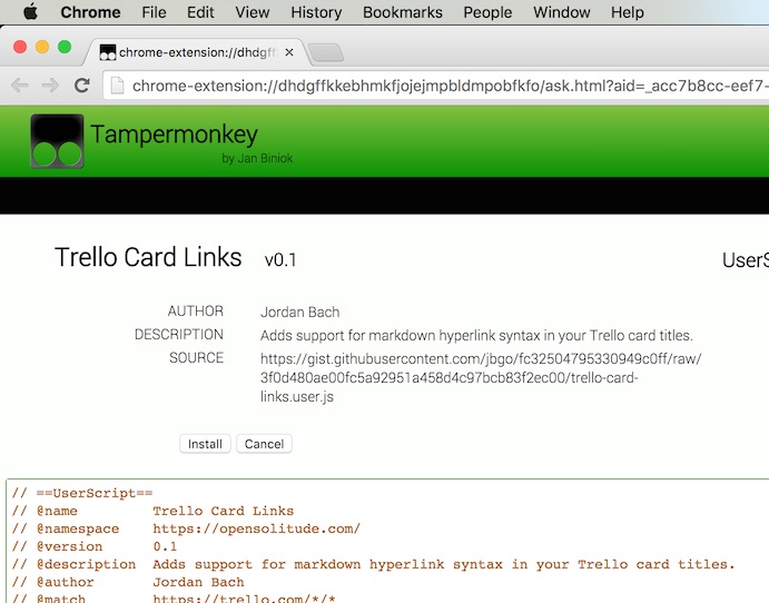 Tampermonkey user script install prompt